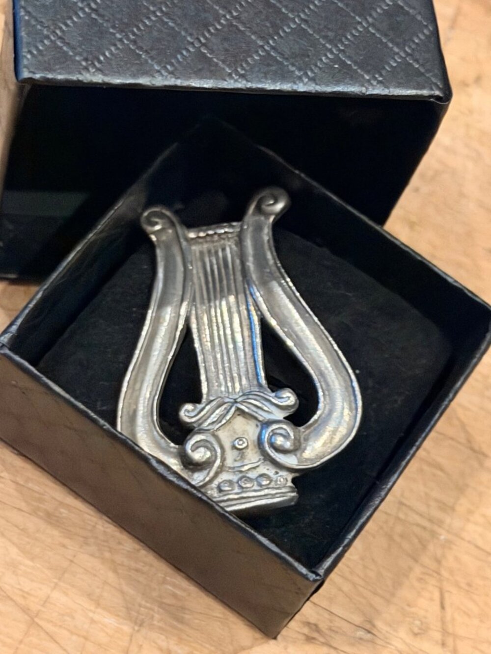 Vintage Pewter Harp Pin Brooch In Gift Box Made In Canada